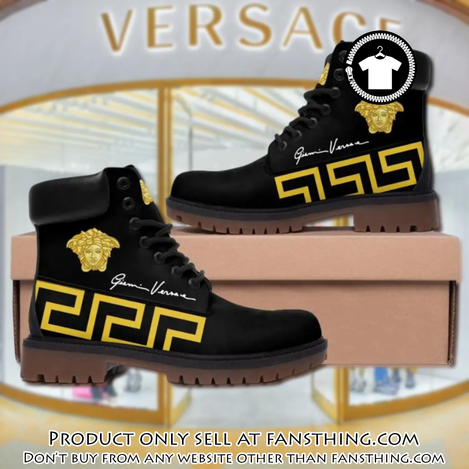 Gianni versace medusa gold pattern black luxury brand boots premium gifts for men women fst5013133